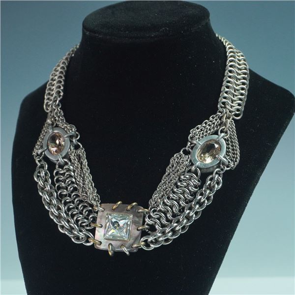 Connie Bates Layered Chain Necklace with Faceted Crystal and Metal Accents