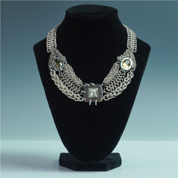 Connie Bates Layered Chain Necklace with Faceted Crystal and Metal Accents