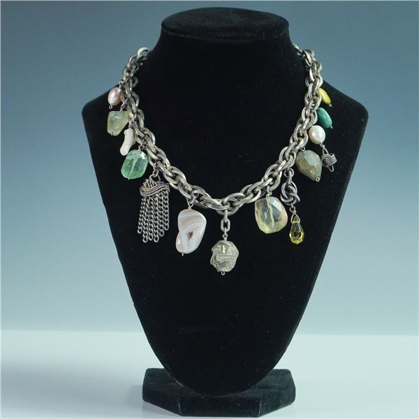 Connie Bates Metal Chain Necklace with Gemstone and Charm Accents