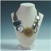 Image 1 : Connie Bates Mixed Media Necklace with Metal Chains, Glass & Shell Accents