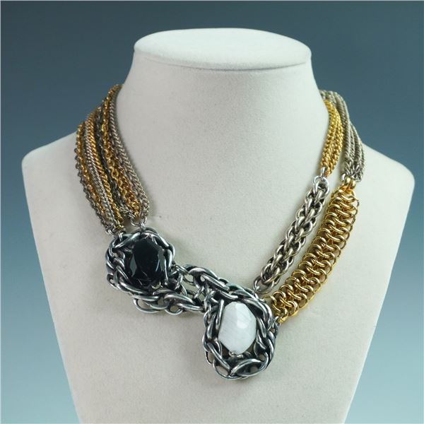 Connie Bates Mixed Metal Chain Necklace with Caged Gemstones