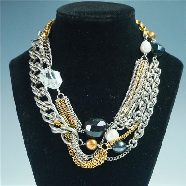 Connie Bates Mixed Metal Multi-Strand Necklace with Stone and Pearl Accents