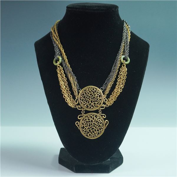 Connie Bates Mixed Metal Statement Necklace with Filigree Medallions