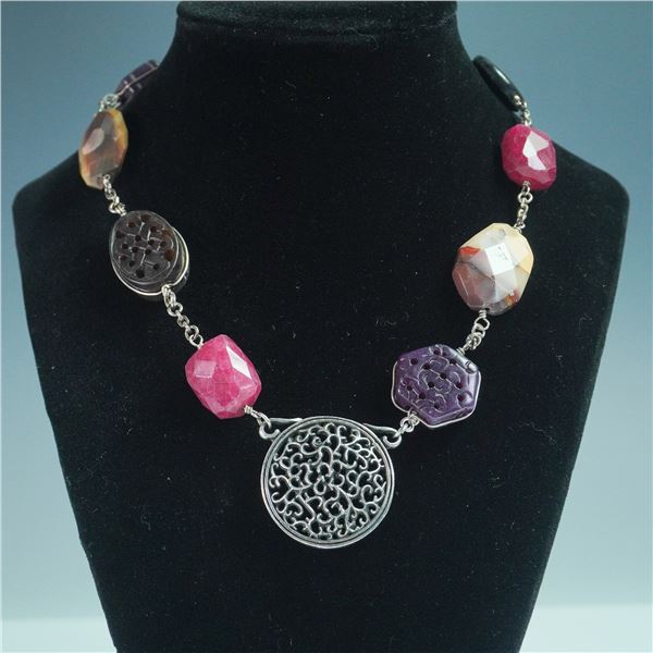 Connie Bates Mixed Stone and Filigree Pendant Statement Necklace