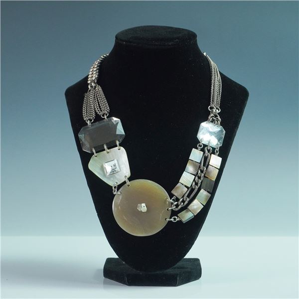 Connie Bates Mixed-Media Statement Necklace w/Glass, Shell & Metal Chains