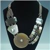 Image 2 : Connie Bates Mixed-Media Statement Necklace w/Glass, Shell & Metal Chains