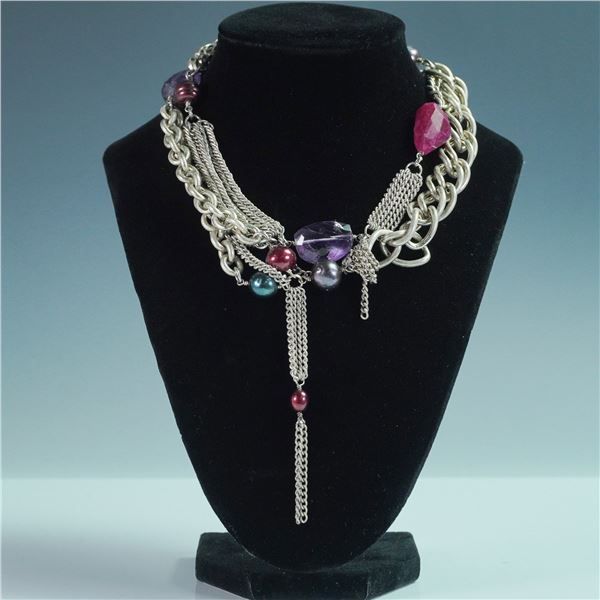 Connie Bates Multi-Chain Choker with Gemstone Accents
