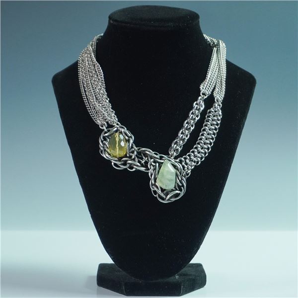 Connie Bates Multi-Strand Metal Necklace with Caged Gemstones