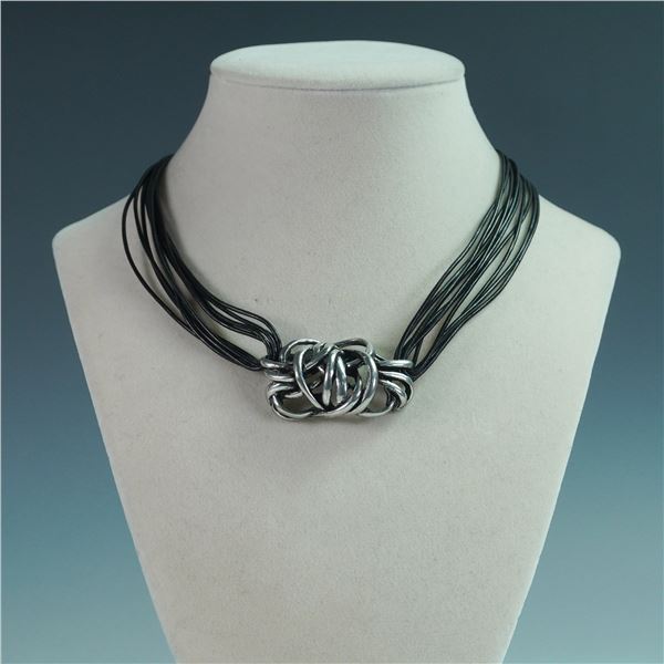 Connie Bates Scribble, Metal Design Multi-Strand Vinyl Necklace, 16"