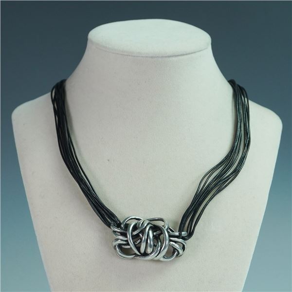 Connie Bates Scribble, Vinyl Necklace with Freeform Metal Design