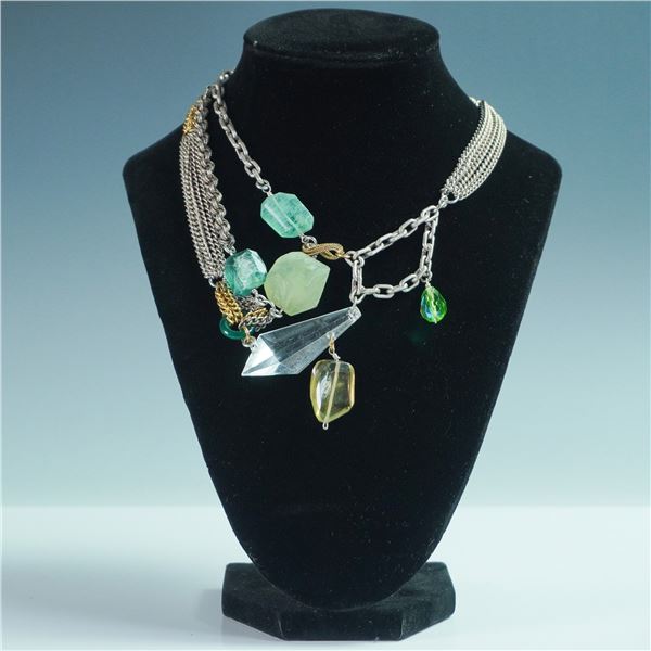 Connie Bates Statement Necklace with Mixed Metal Chains & Gemstone Accents