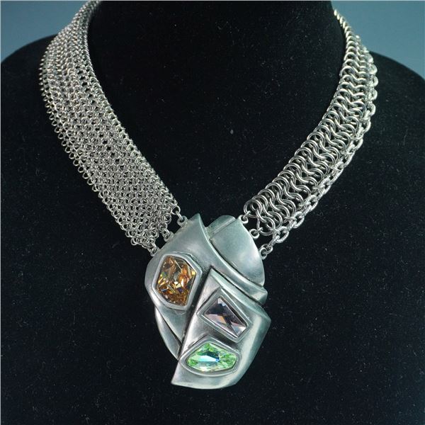 Connie Bates Trio, Multi-Chain Necklace with Sculptural Rhinestone Pendant