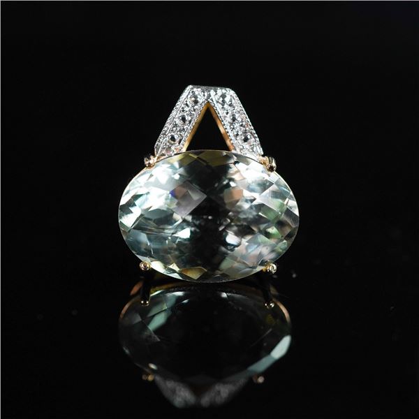14K Gold Green Amethyst Pendant