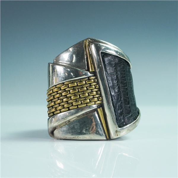 Connie Bates Lizard Embossed Leather and Metal Cuff Bracelet