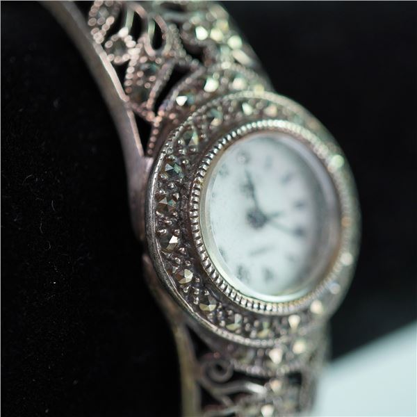 Sterling Silver Marcasite Filigree Bangle Watch, Thailand