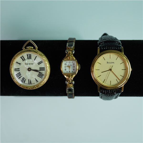 3pc Bulova, Elgin, and Lucerne Wrist and Pocket Watches