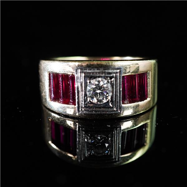 14K Gold Ring with Diamond and Rubys, Approx. 0.25 Carat Center Diamond