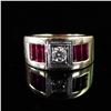 Image 1 : 14K Gold Ring with Diamond and Rubys, Approx. 0.25 Carat Center Diamond