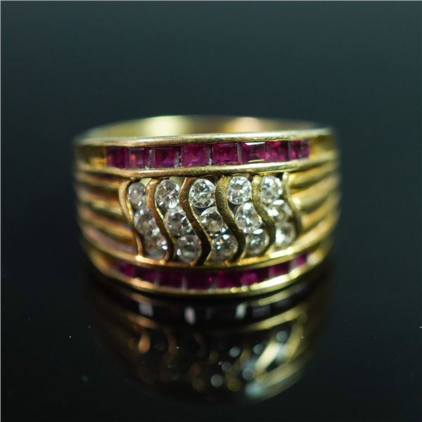 14K Gold Ring with PavÃ© Diamonds and Channel-Set Rubies