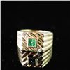 Image 1 : 4K Gold Menâ€™s Ring with Invisibly-Set Emeralds and Diamond Accents
