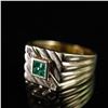 Image 5 : 4K Gold Menâ€™s Ring with Invisibly-Set Emeralds and Diamond Accents