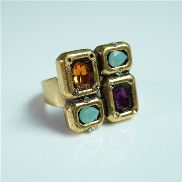 Connie Bates Gold-Toned Statement Ring with Multi-Gemstones