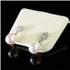 Image 1 : Pair of Pearl Drop Earrings with Diamond Accents