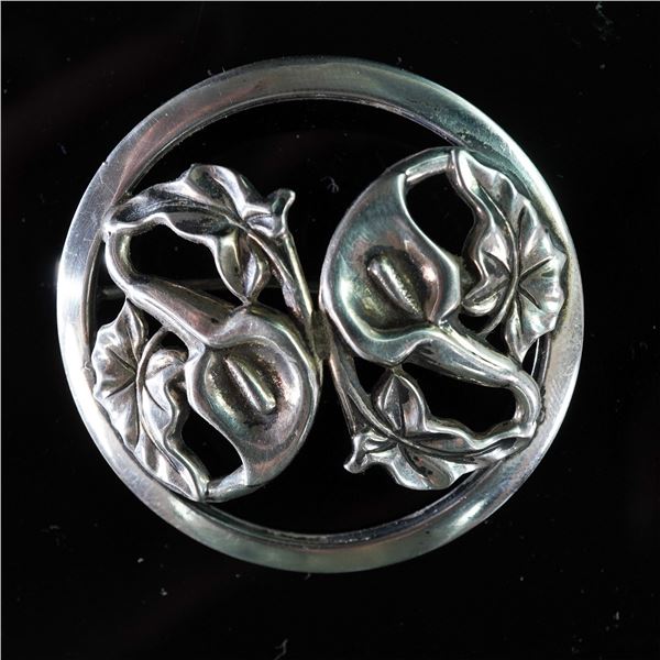 Sterling Silver Art Nouveau Brooch, Calla Lily Motif