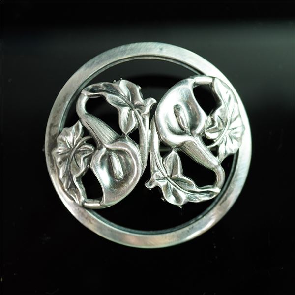 Sterling Silver Art Nouveau Brooch, Calla Lily Motif