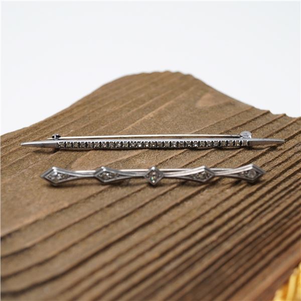 2pc Art Deco Style Sterling Silver Bar Pins