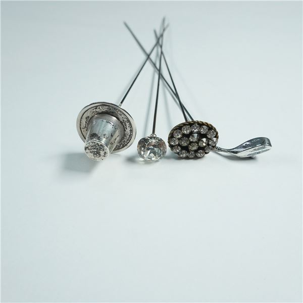 4pc Silver and Rhinestones Hatpins