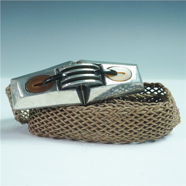 Connie Bates Vintage Women's Woven Belt with Art Deco-Style Metal Buckle