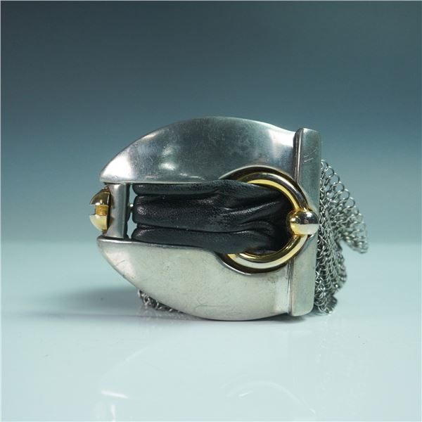 Connie Bates Women's Chain Mail and Black Vinyl Statement Belt