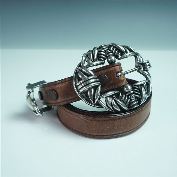 Connie Bates Women's Fahrenheit Brown Leather Belt with Silver-Tone Buckle