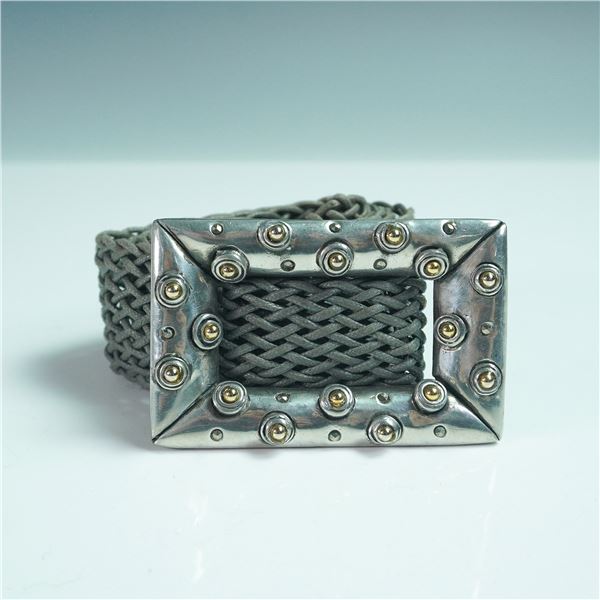 Connie Bates Fahrenheit Woven Cord Belt with Studded Metal Buckle