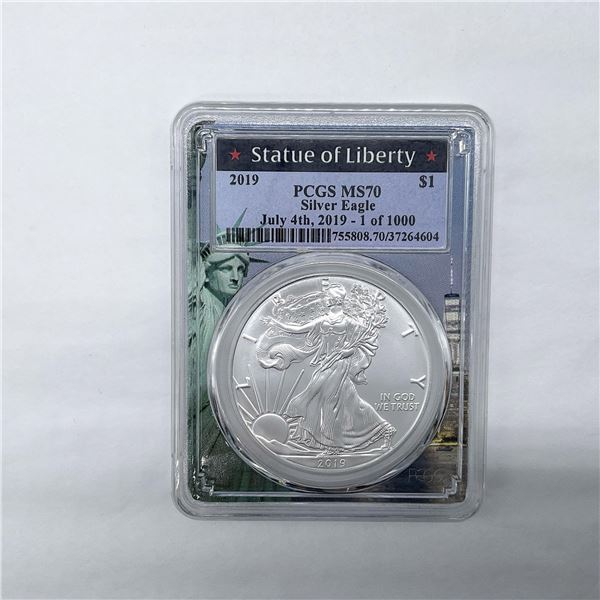 2019-Silver Eagle Dollar Coin PCGS MS70 Stat. of Lib. Ed.