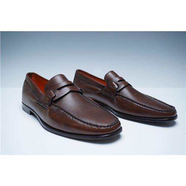 Santoni Men's Leather Penny Loafer, Brown, Size 7.5M