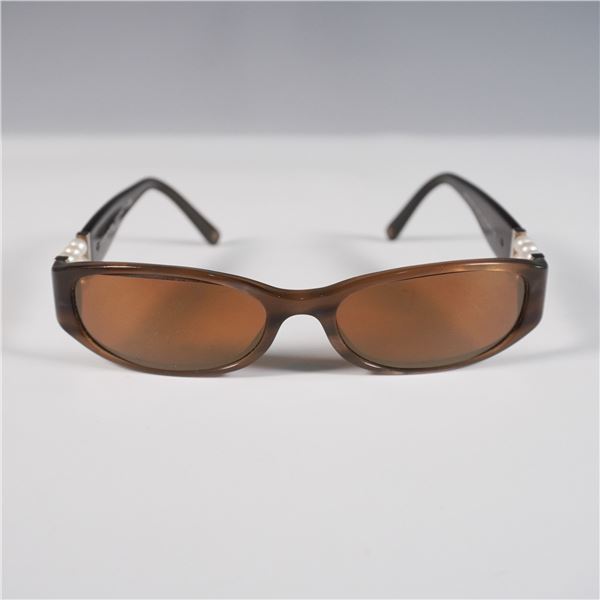 Chanel Perle Brown Pearl-Trimmed Oval Sunglasses