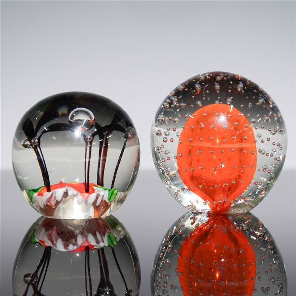 Pair of Art Glass Paperweights with Encased Designs