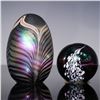 Image 1 : 2pc Art Glass Paperweight Set, Balos and Iridescent Swirl