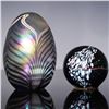 Image 2 : 2pc Art Glass Paperweight Set, Balos and Iridescent Swirl