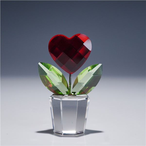 Swarovski Crystal Red Heart Flower Figurine w/Original Box
