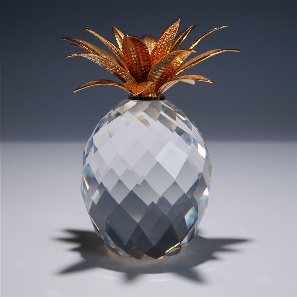 Swarovski Crystal Large Gold Pineapple Figurine w/ Hammered Leaves