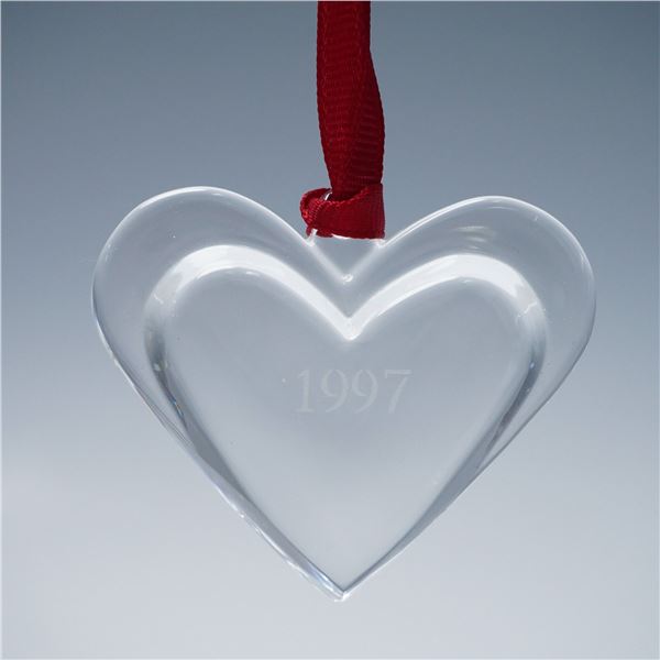 Orrefors 1997 Crystal Heart Ornament with Waterford Pouch