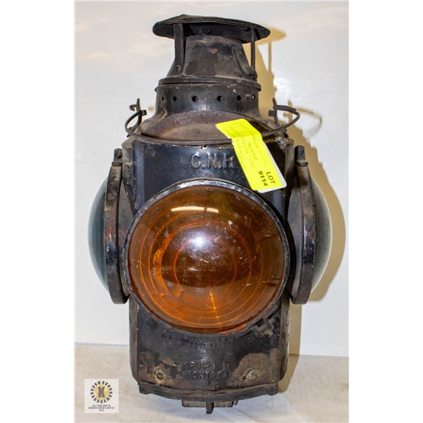 ANTIQUE 1909 CNR 2 COLOUR LANTERN - RAILWAY