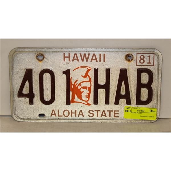 1981 HAWAII PLATE