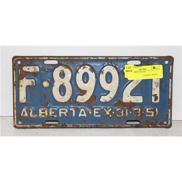1951 ALBERTA PLATE