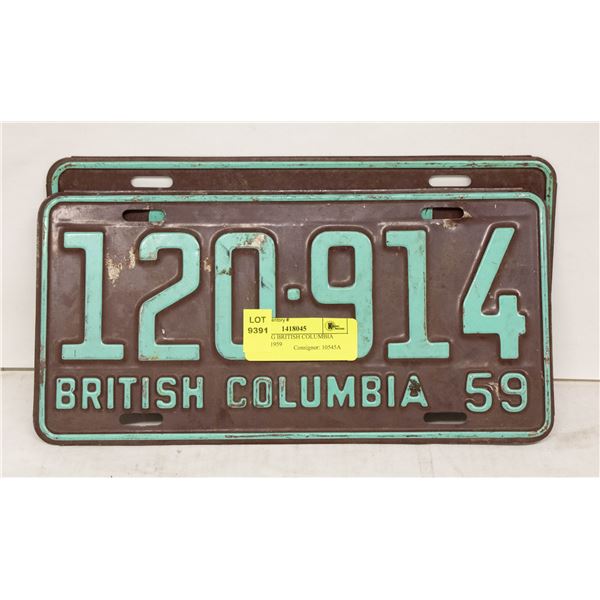 MATCHING BRITISH COLUMBIA PLATES - 1959