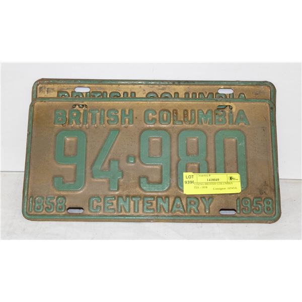 MATCHING BRITISH COLUMBIA PLATES - 1958
