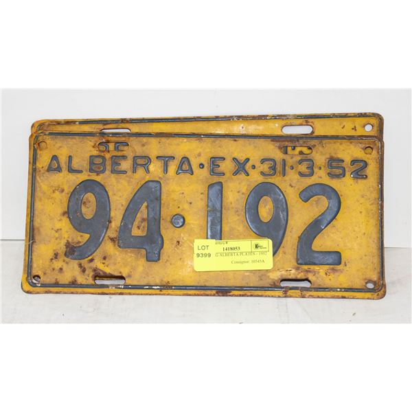 MATCHING ALBERTA PLATES - 1952